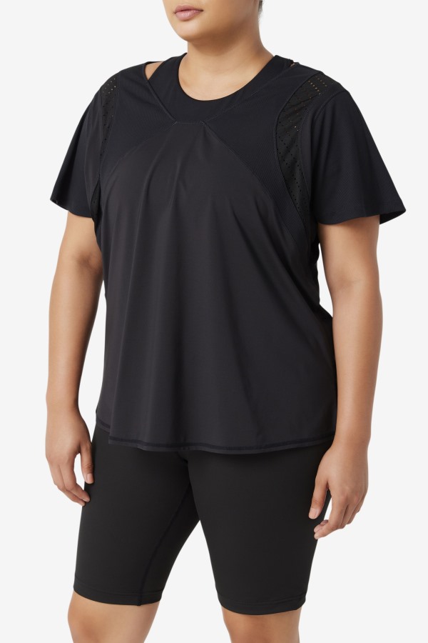 Black Uplift Textured Short Sleeve Top Fila Outlets