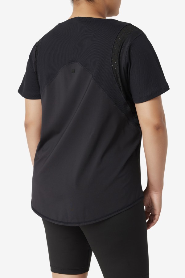 Black Uplift Textured Short Sleeve Top Fila Outlets