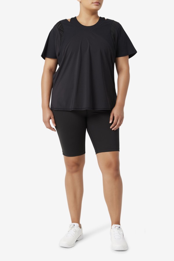 Black Uplift Textured Short Sleeve Top Fila Outlets