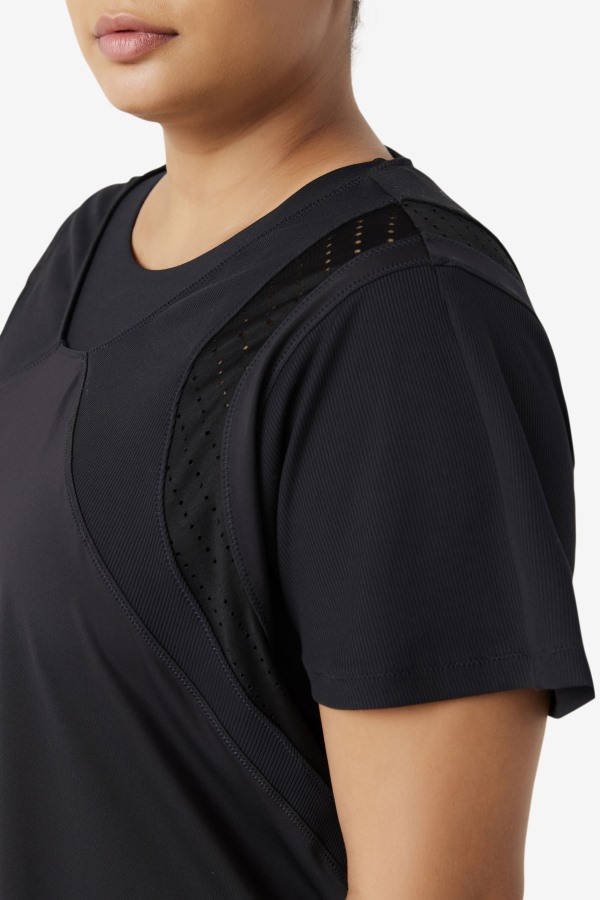 Black Uplift Textured Short Sleeve Top Fila Outlets