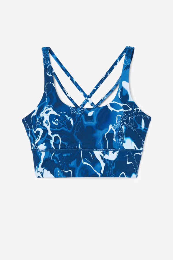 Navy Marble Fila Outlets Uplift Cross Back Bra Top