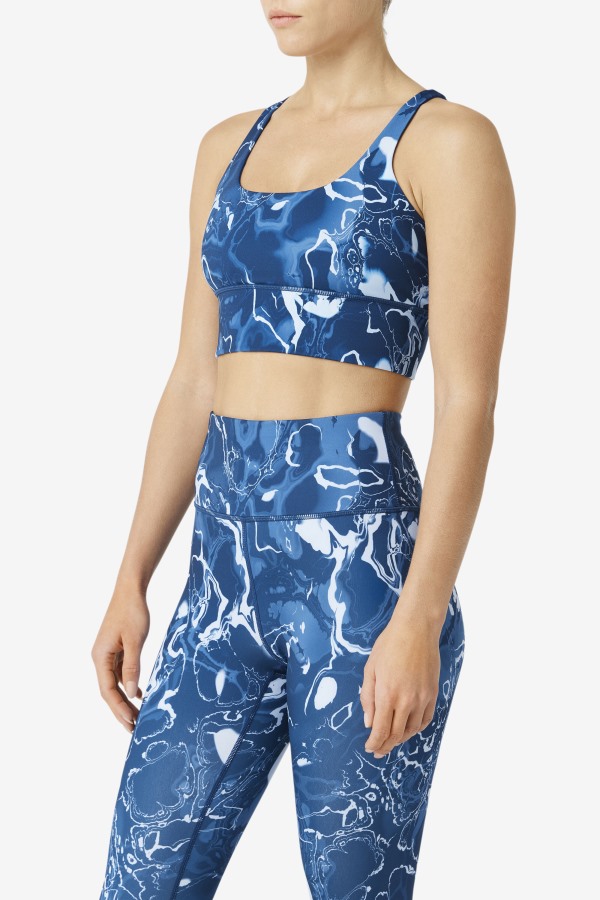 Navy Marble Fila Outlets Uplift Cross Back Bra Top