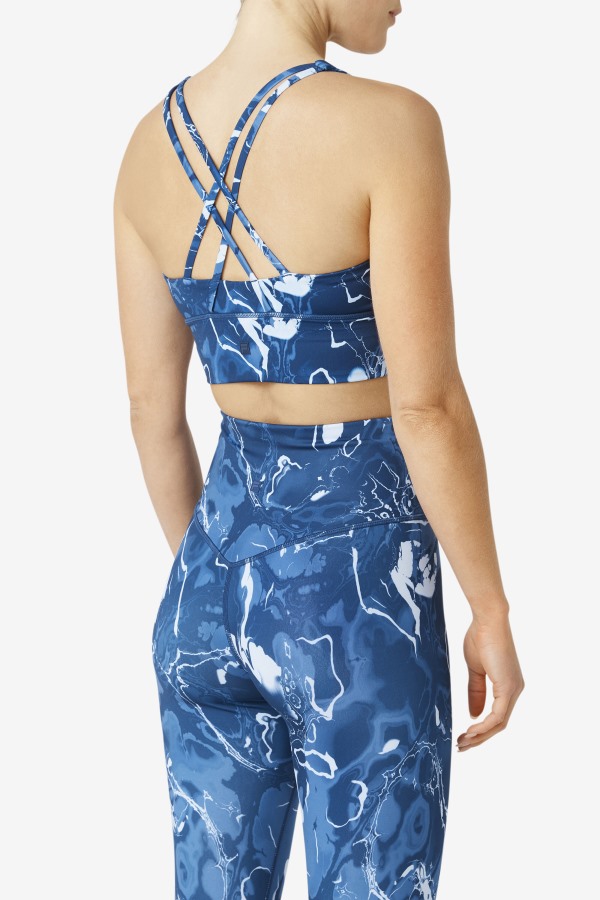 Navy Marble Fila Outlets Uplift Cross Back Bra Top