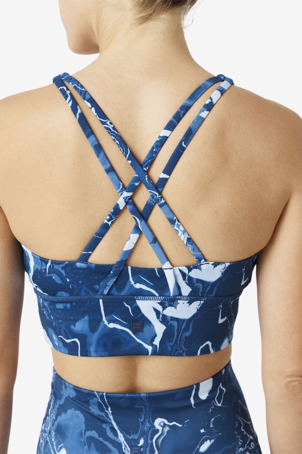 Navy Marble Fila Outlets Uplift Cross Back Bra Top