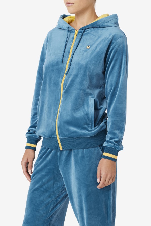 Fila Outlets Tove Velour Full Zip Hoodie Blue Coral/Banana