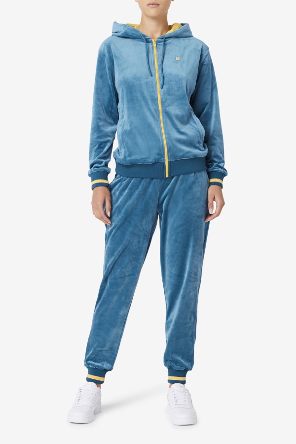 Fila Outlets Tove Velour Full Zip Hoodie Blue Coral/Banana