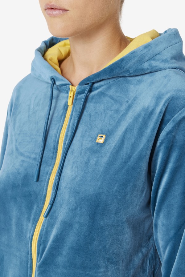 Fila Outlets Tove Velour Full Zip Hoodie Blue Coral/Banana