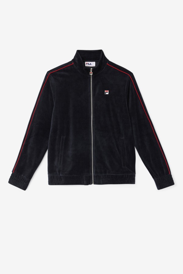 Deverall Velour Jacket Fila Outlets Black/Red/Forest Green