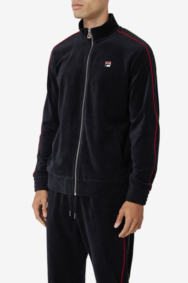 Deverall Velour Jacket Fila Outlets Black/Red/Forest Green