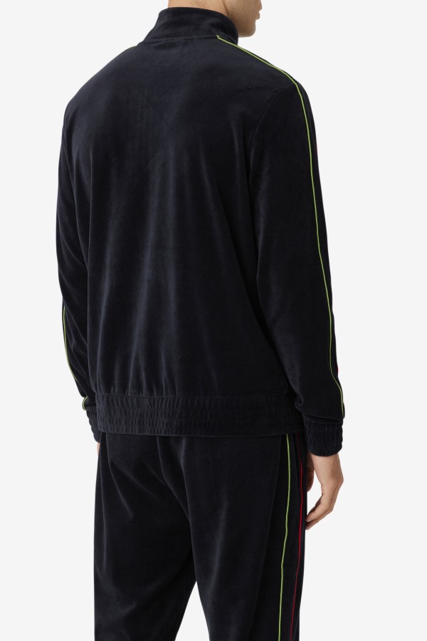 Deverall Velour Jacket Fila Outlets Black/Red/Forest Green