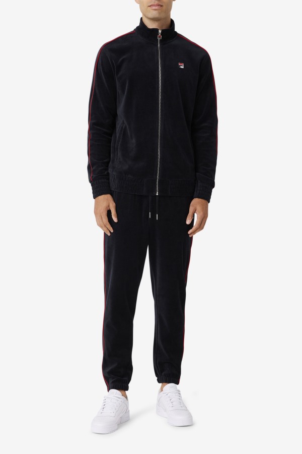 Deverall Velour Jacket Fila Outlets Black/Red/Forest Green