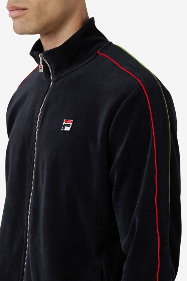 Deverall Velour Jacket Fila Outlets Black/Red/Forest Green