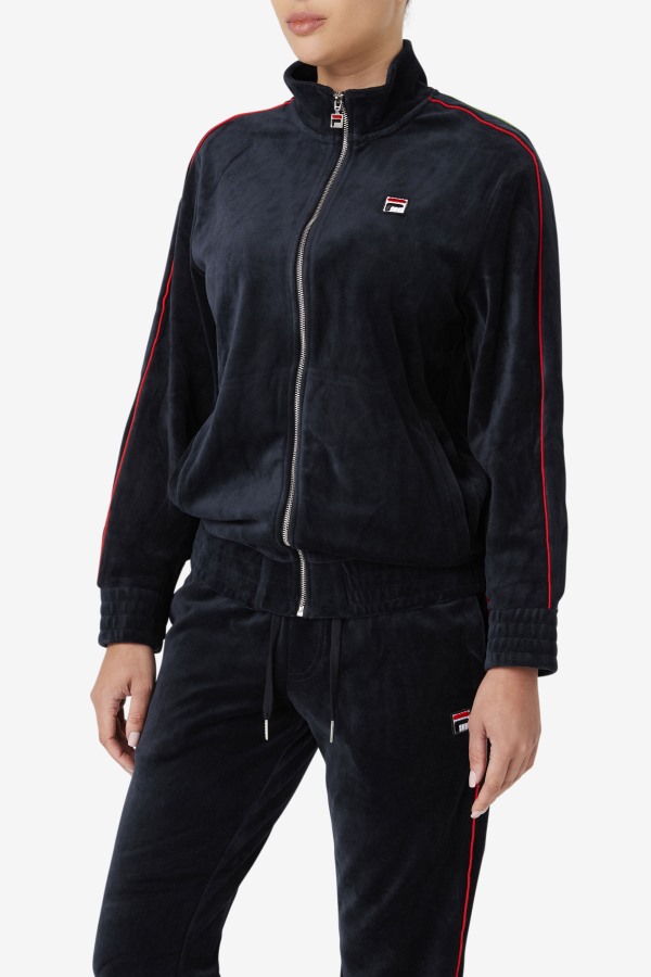 Deverall Velour Jacket Fila Outlets Black/Red/Forest Green