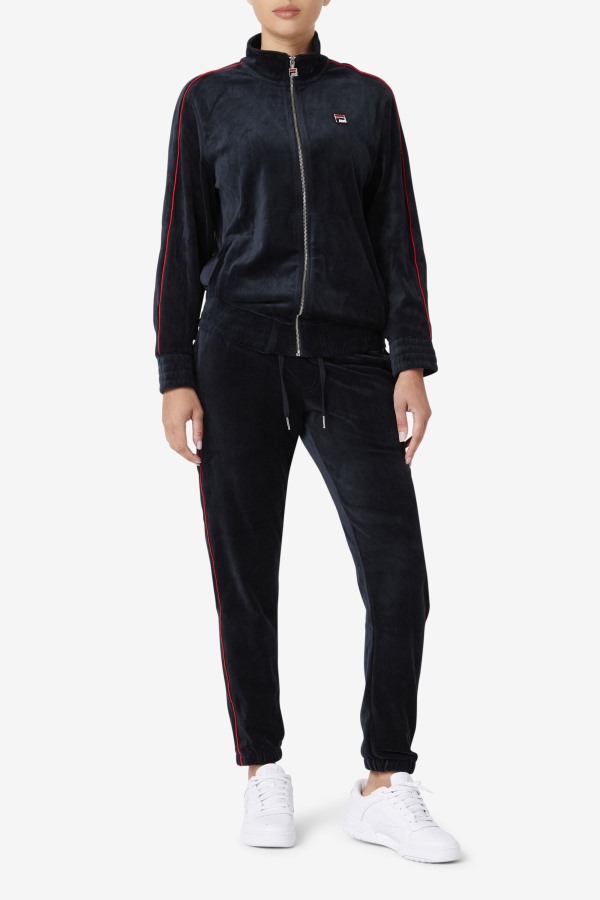 Deverall Velour Jacket Fila Outlets Black/Red/Forest Green