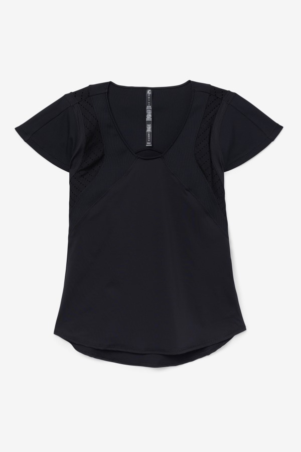 Uplift Textured Short Sleeve Top Black Fila Outlets