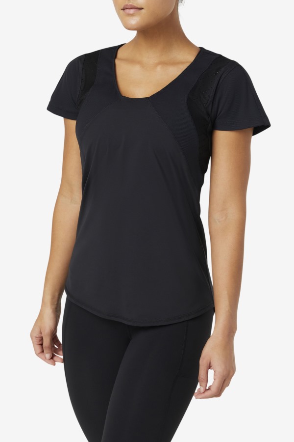 Uplift Textured Short Sleeve Top Black Fila Outlets