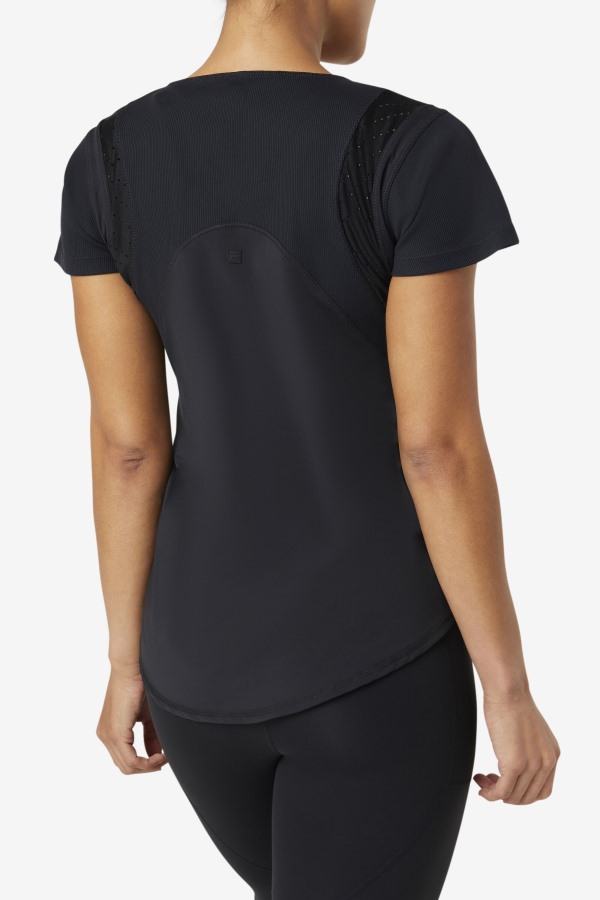 Uplift Textured Short Sleeve Top Black Fila Outlets