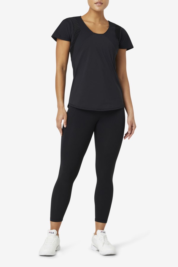 Uplift Textured Short Sleeve Top Black Fila Outlets