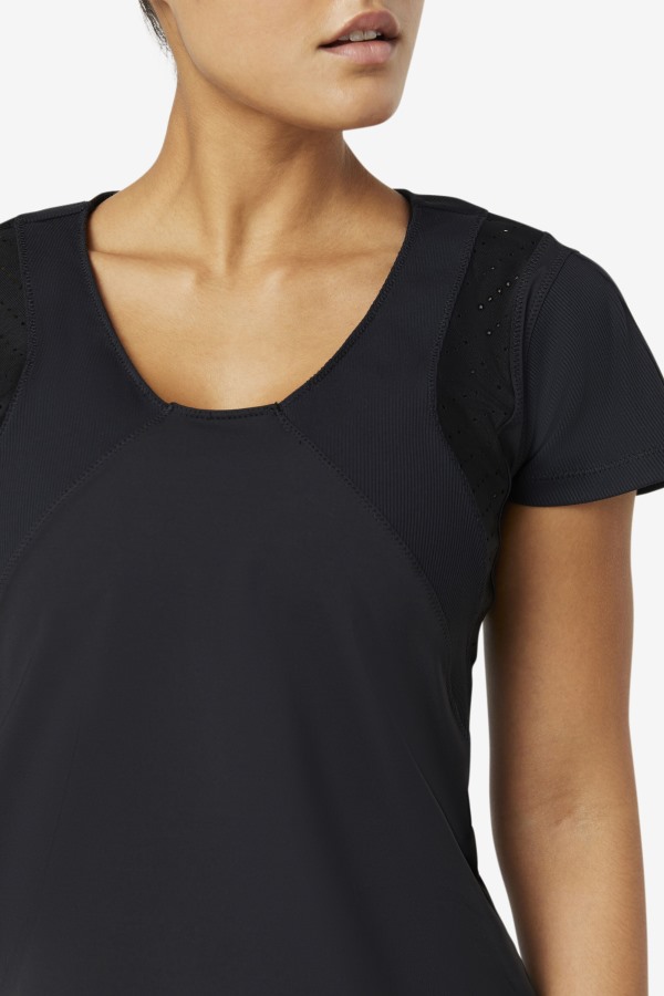 Uplift Textured Short Sleeve Top Black Fila Outlets