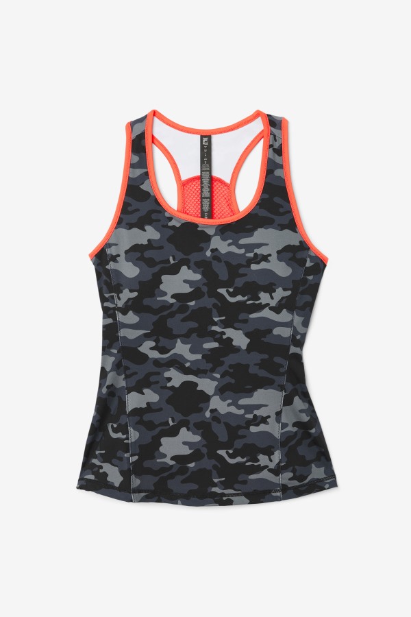Fila Outlets Dark Camo/Hot Coral/Black Uplift Colorblock Racerback Tank