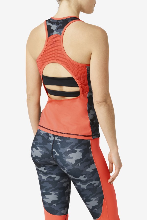 Fila Outlets Dark Camo/Hot Coral/Black Uplift Colorblock Racerback Tank