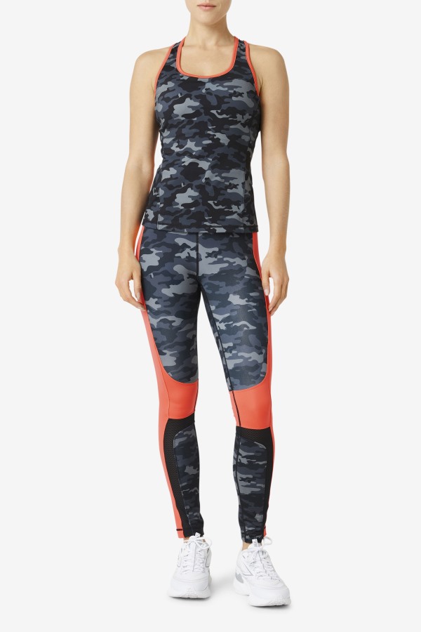 Fila Outlets Dark Camo/Hot Coral/Black Uplift Colorblock Racerback Tank