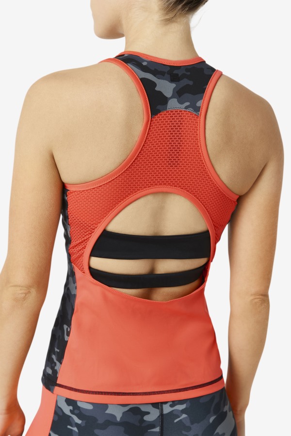 Fila Outlets Dark Camo/Hot Coral/Black Uplift Colorblock Racerback Tank