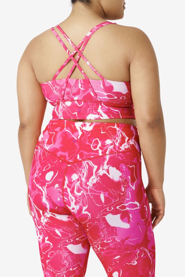 Fila Outlets Pink Marble Uplift Cross Back Bra Top
