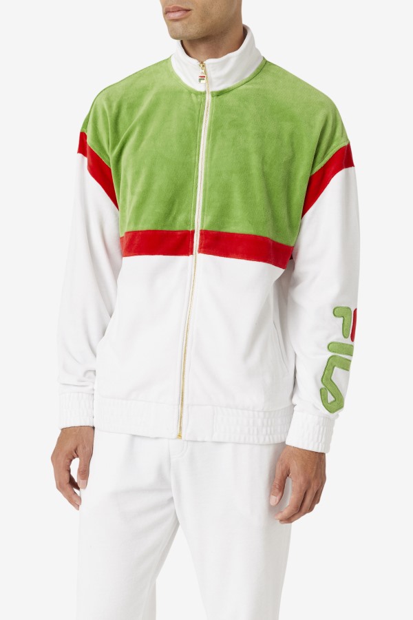 Fila Outlets White/Forest Green/Red Mansur Velour Jacket