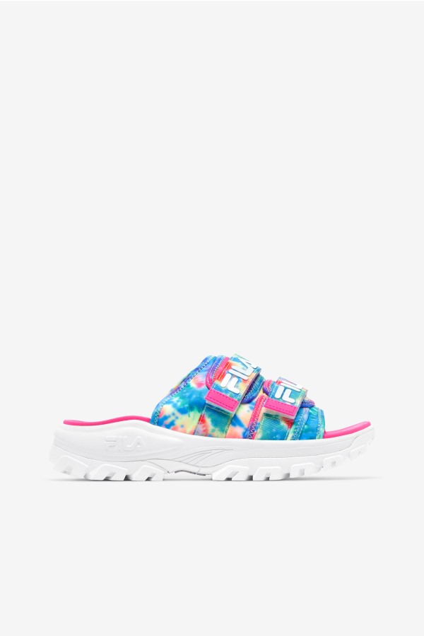 Multi/White/Pink Glo Women's Tie Dye Outdoor Slide Fila Outlets