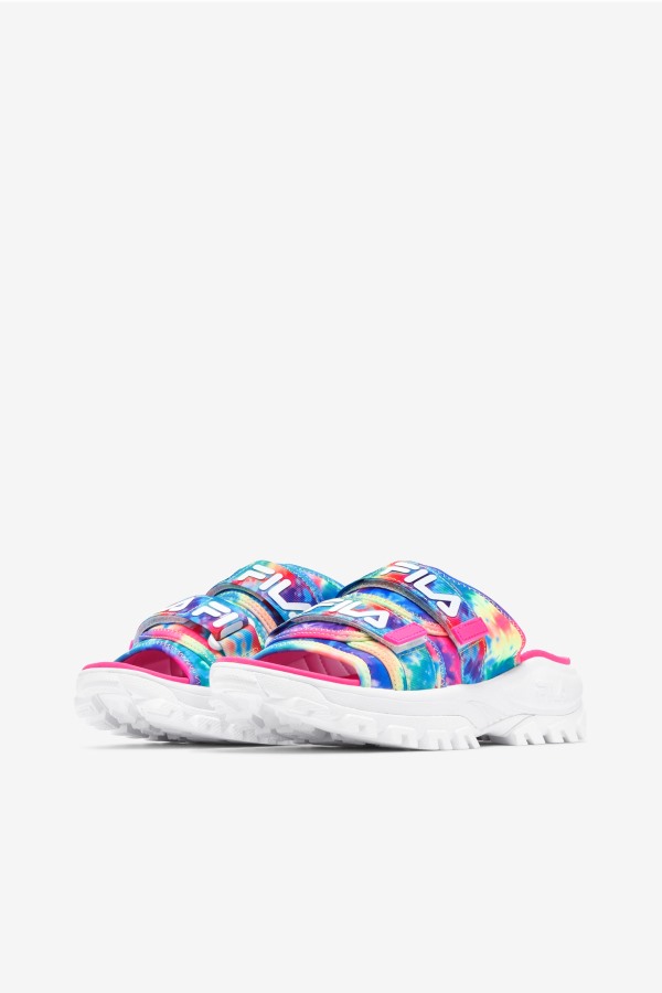 Multi/White/Pink Glo Women\'s Tie Dye Outdoor Slide Fila Outlets