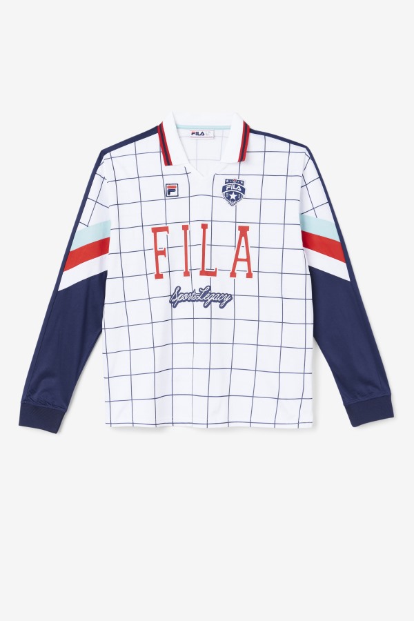 Fila Outlets Kay Goalie Jersey White/Canal Blue/Red