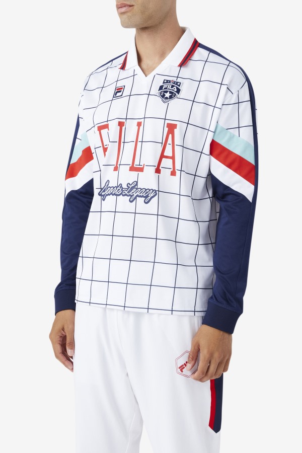 Fila Outlets Kay Goalie Jersey White/Canal Blue/Red