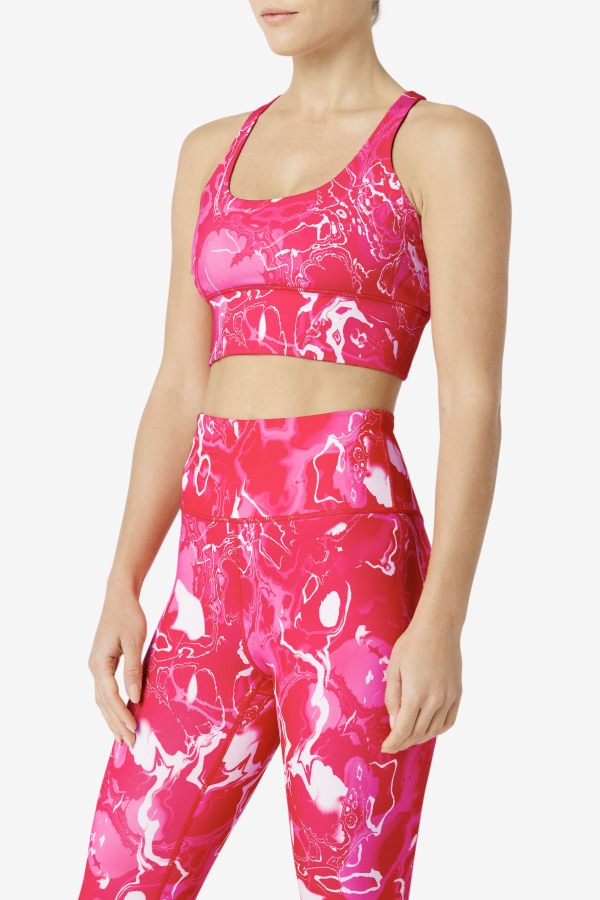 Pink Marble Uplift Cross Back Bra Top Fila Outlets