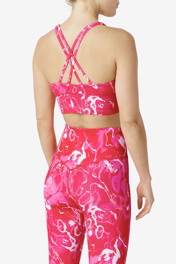 Pink Marble Uplift Cross Back Bra Top Fila Outlets