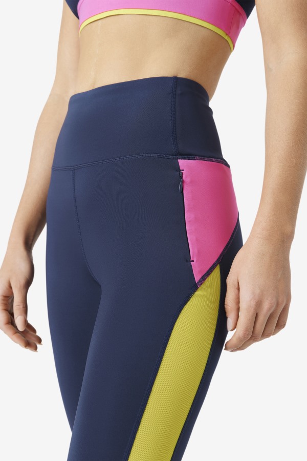 Navy/Azalea/Sulphur Forza Contrast 7/8 Leggings Fila Outlets