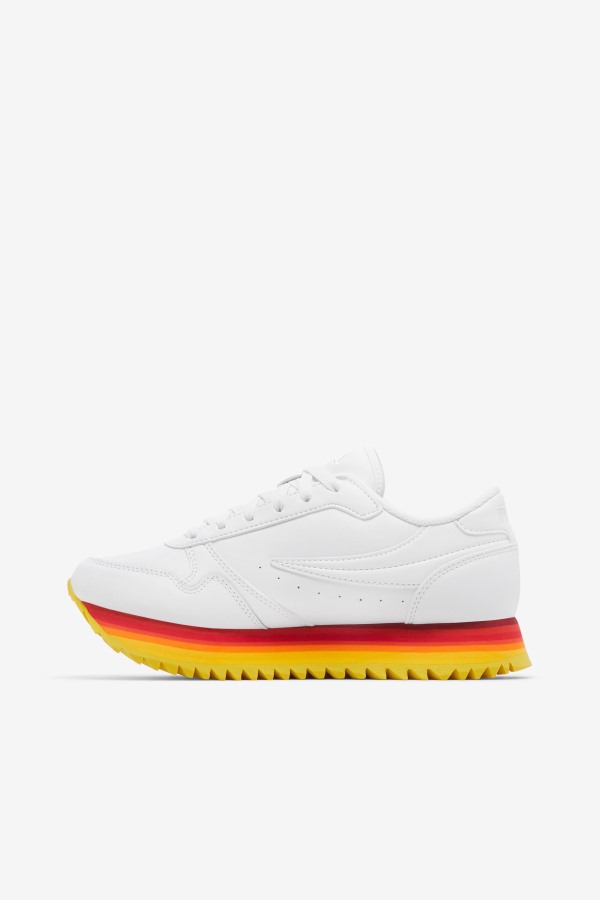 Women\'s Orbit Stripe White/Rhubarb/Lemon Fila Outlets