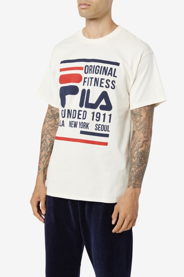 Fila Outlets Gardenia/Navy/Red Original Fitness Tee