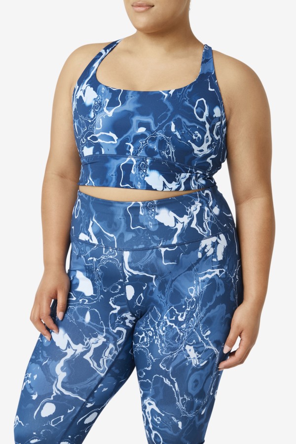 Fila Outlets Uplift Cross Back Bra Top Navy Marble