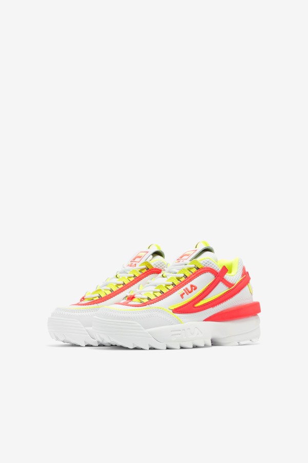 Big Kids\' Disruptor 2 Exp Fila Outlets White/Fiery Coral/Yellow