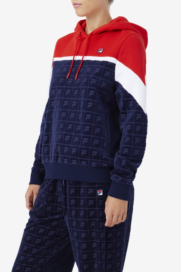 Navy/Red/White Lorri Velour Hoodie Fila Outlets