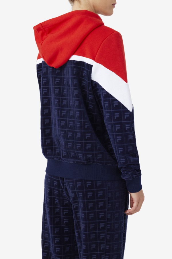 Navy/Red/White Lorri Velour Hoodie Fila Outlets