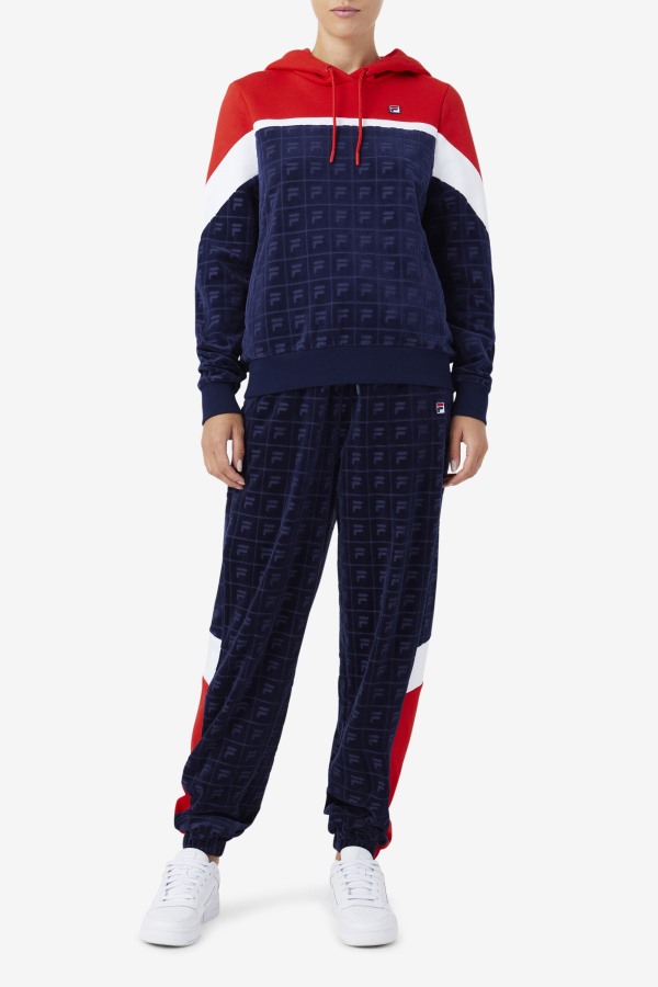 Navy/Red/White Lorri Velour Hoodie Fila Outlets