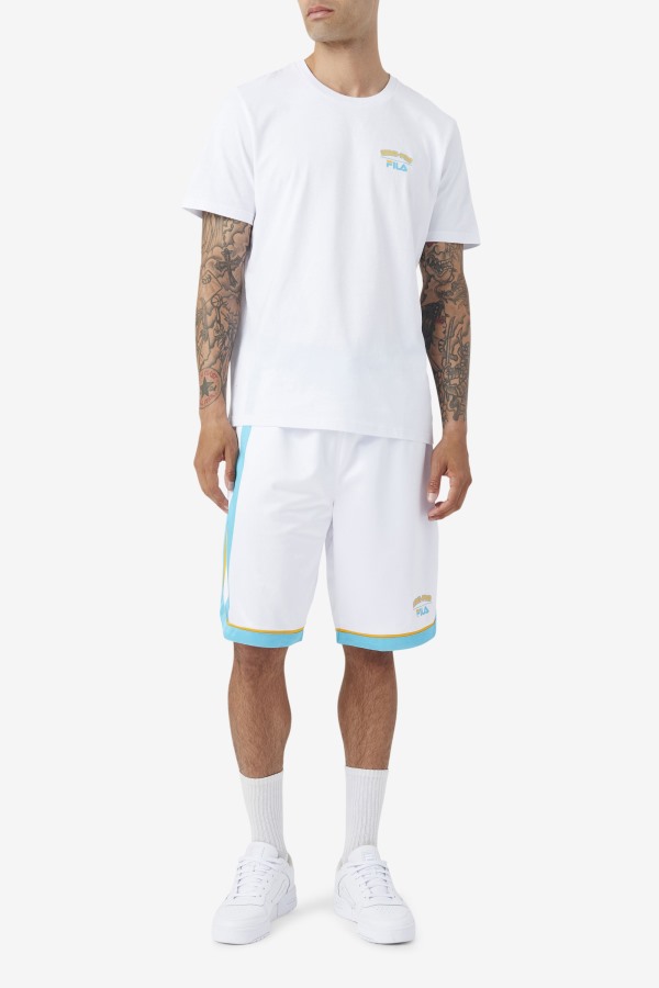 Fila Outlets White/Blue/Radient Yellow Semi-Pro Basketball Short