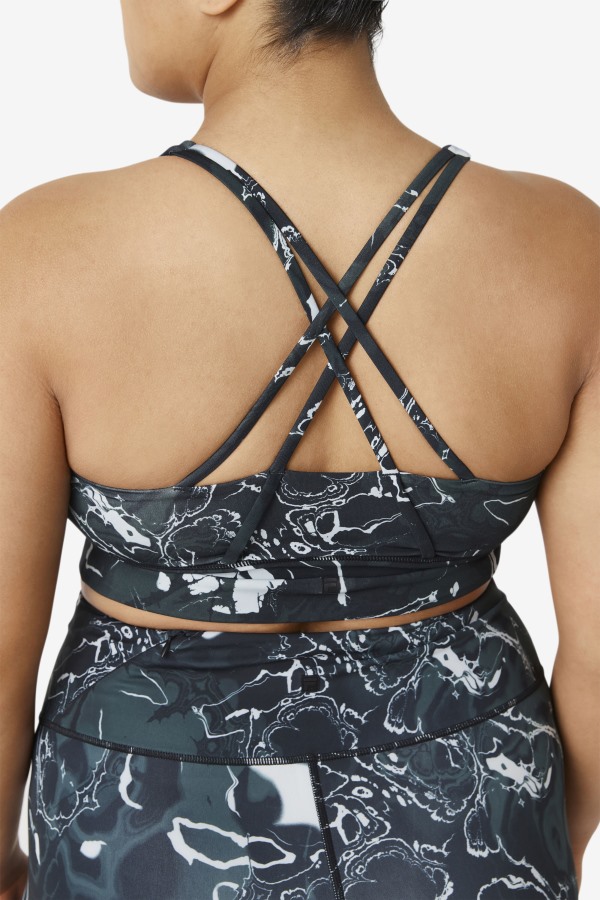 Uplift Cross Back Bra Top Fila Outlets Black Marble
