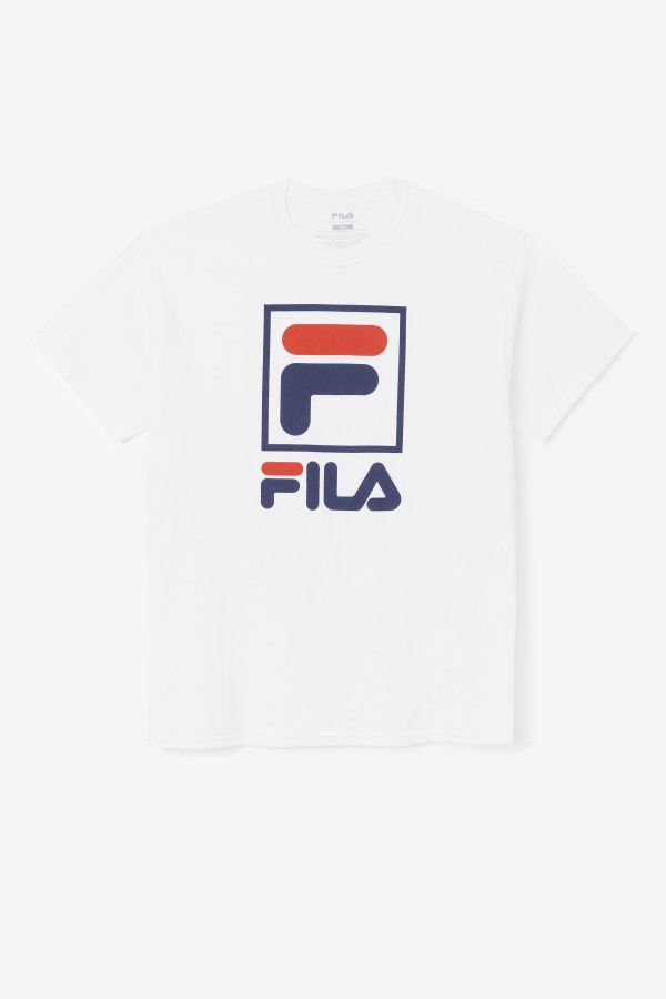 White/Navy/Red Fila Outlets stacked tee shirt