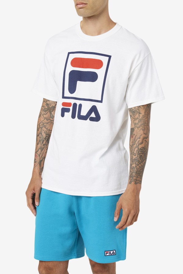 White/Navy/Red Fila Outlets stacked tee shirt