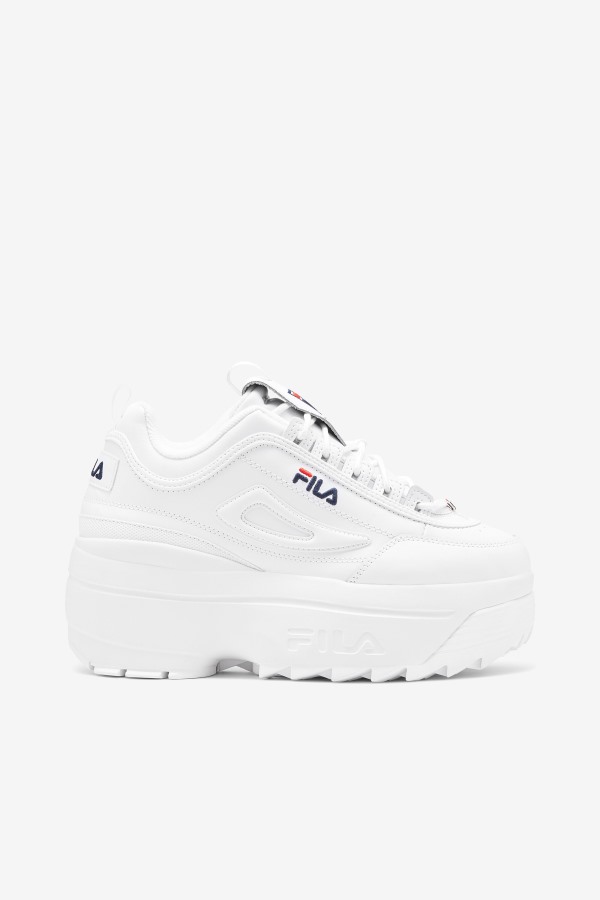 White/Navy/Red Fila Outlets Women's Disruptor 2 Wedge