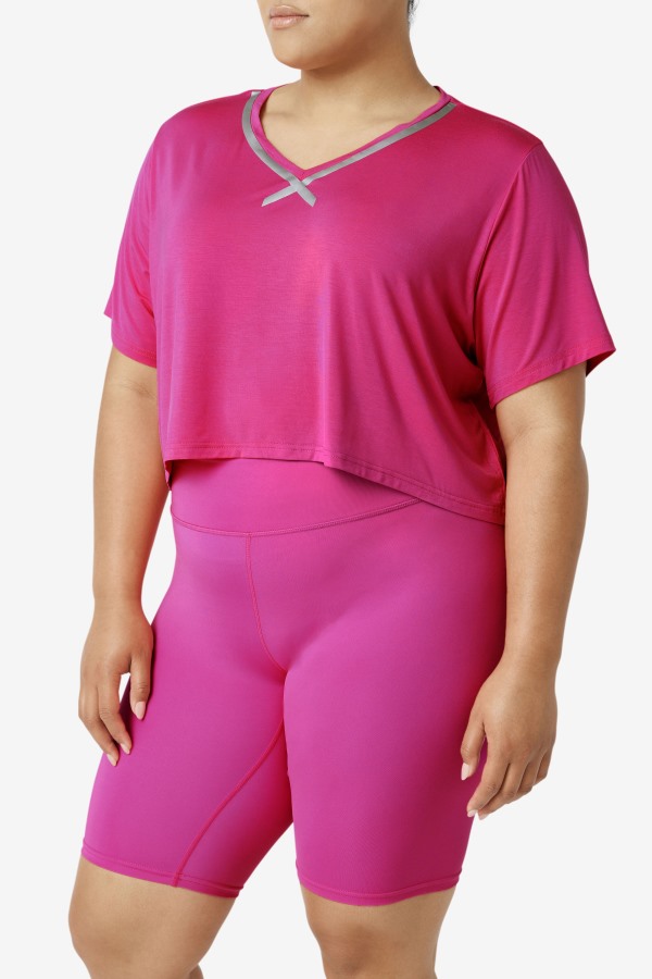 Fi-Lux Hi-Low Crop Top Fila Outlets Bright Pink