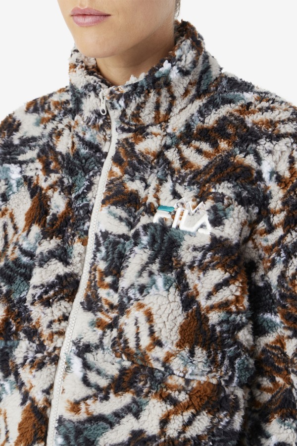 Fila Outlets Drewe Sherpa Jacket Egret/Stormy/Deep Lake Print